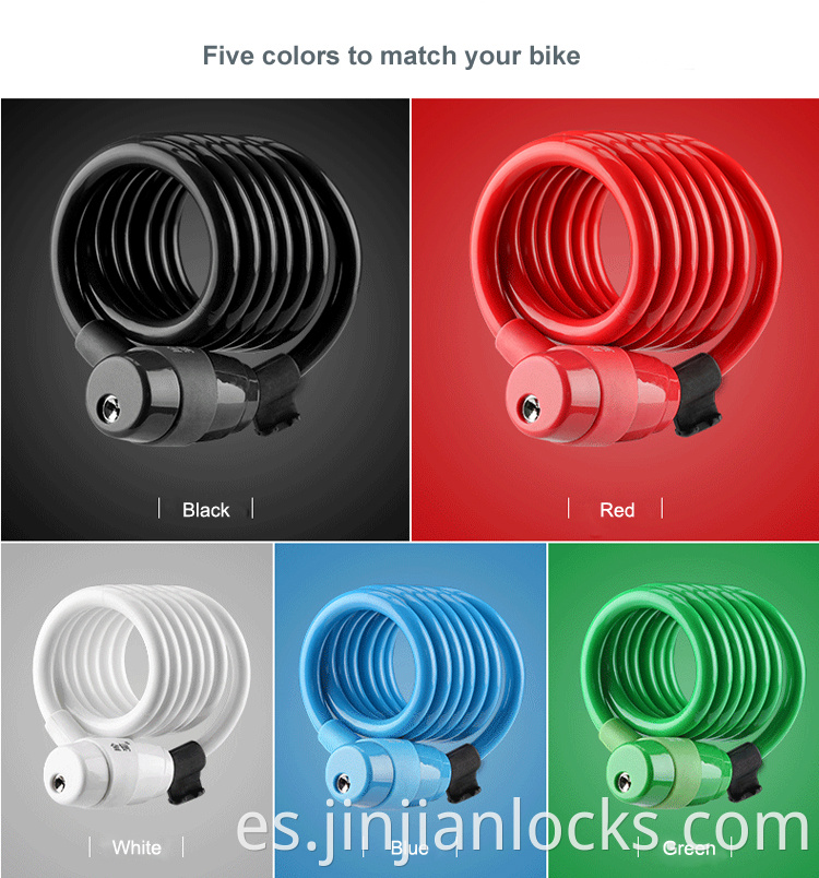 Accesorios para bicicletas al por mayor de 150 cm PVC Cable de acero con recubrimiento PVC Candado Flelxible Viajes Bicycle Lock